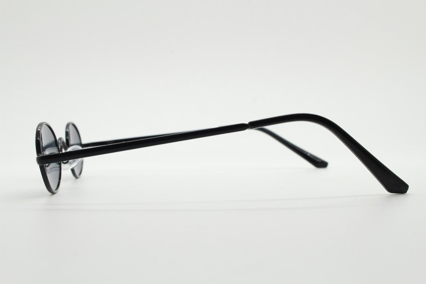 90s vintage small oval sunglasses. Imposing minimal black gloss metal victorian style frame. Steampunk. Unused BNWT