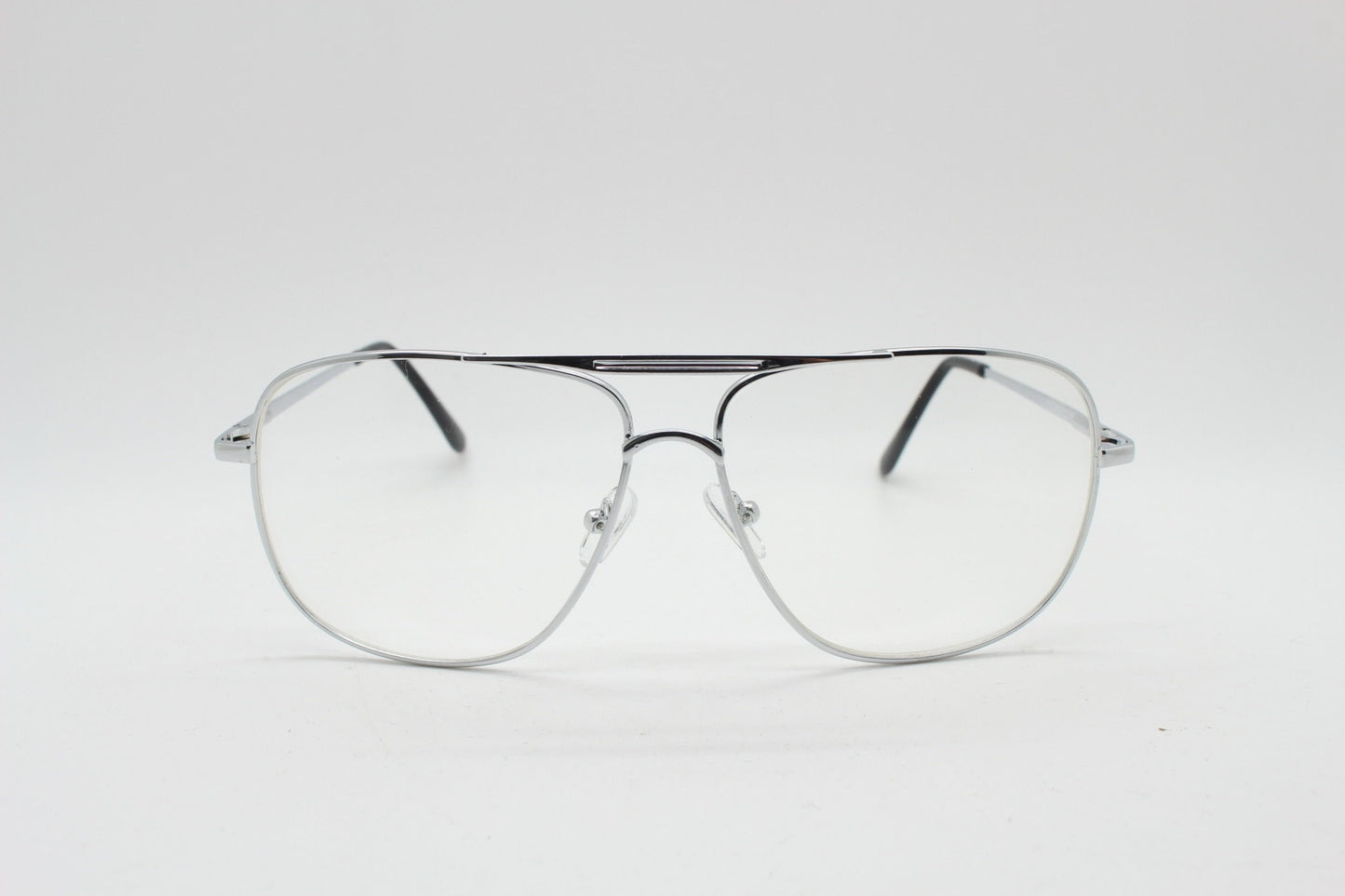 Y2K vintage square aviator glasses. Mens 70s style silver chrome frame with clear lenses. Unused NOS aviators