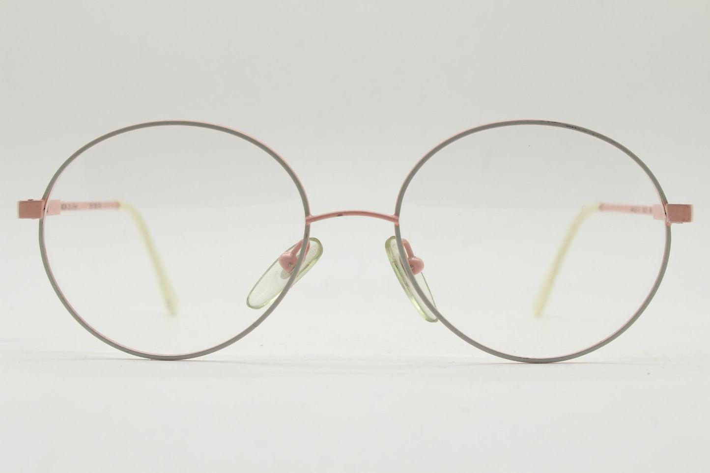 80s vintage round panto metal eye glasses made in Italy. Pink and white optical frame fashion grail. Prescription eyeglasses. RX spectacles