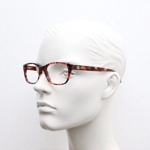Anna Sui modified wayfarer design eye glasses. Superb marbled acetate optical frames with red tones. Prescription RX vintage eyeglasses