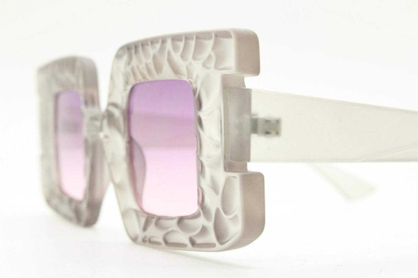 Vintage oversized square sunglasses. Women's radical fashion poseur shades with abstract patterned transparent frame with pink lenses. BNWT