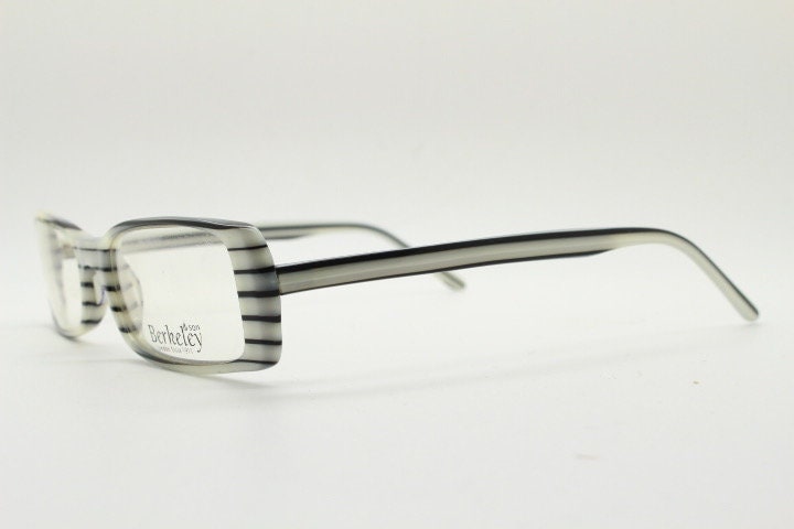 Berkeley & Son London rectangular90s vintage eye glasses. Black and white horizontal striped acetate optical frame. Prescription RX