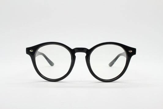 90s vintage black rounded wayfarer style glasses. Black gloss optical frames with clear lenses. Prescription eyeglasses. RX spectacles