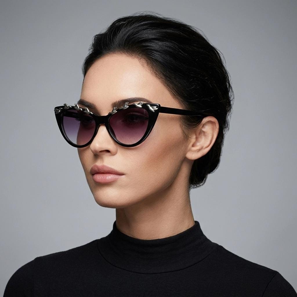 Vintage Y2K cat eye sunglasses. 2000s womens black gloss cateye with charming abstract metal flying birds brow. 50s style rockabilly. NOS