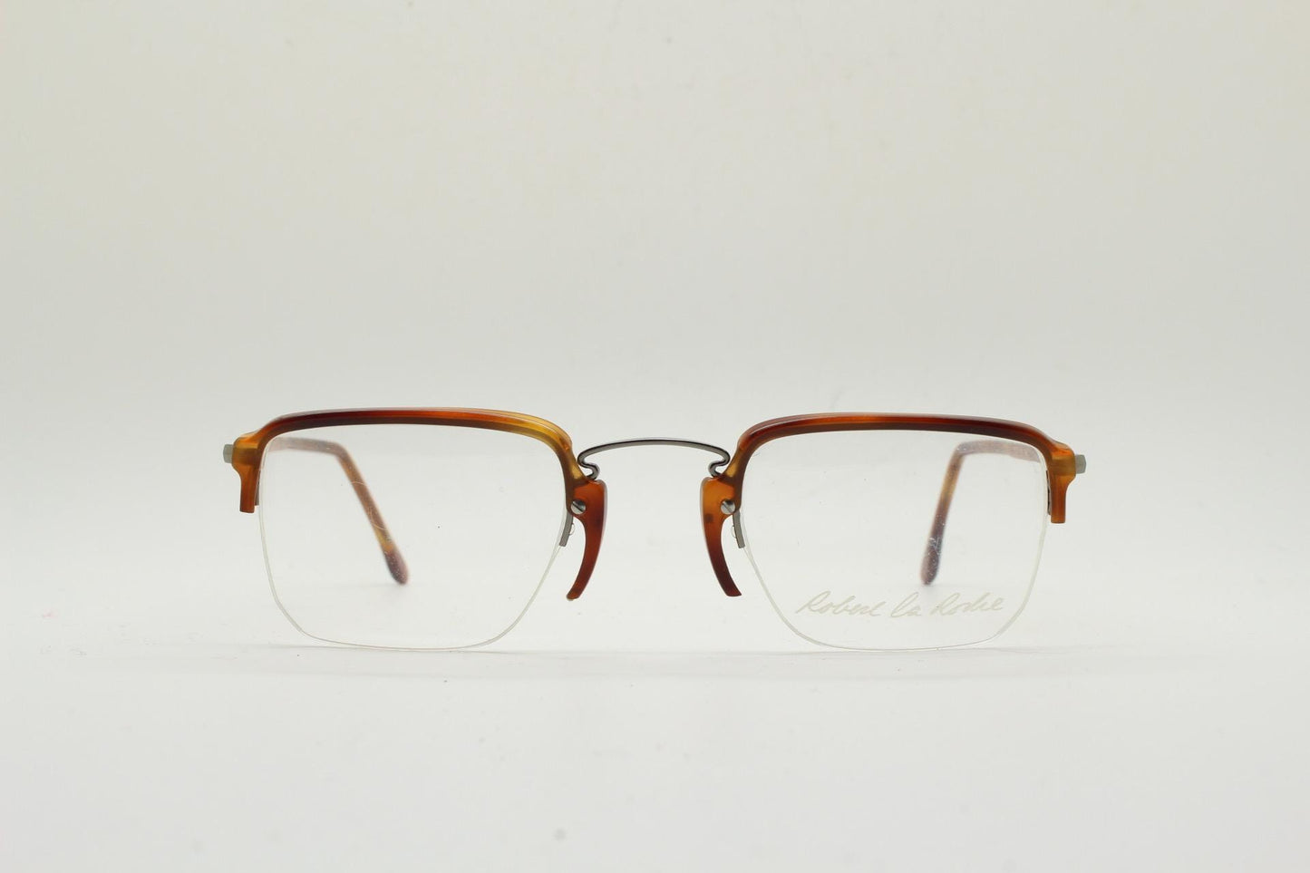 Robert La Roche rectangular half frame eye glasses made in Italy. 90s vintage minimal brown optical frame. Prescription eyeglasses RX. NOS