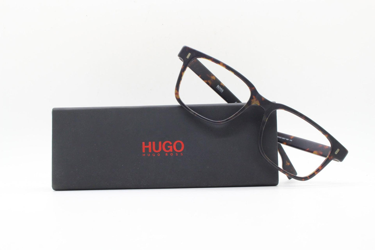 Hugo Boss rectangular eye glasses. Brown satin finish tortoise acetate optical frames. Prescription eyeglasses. Mens vintage RX Spectacles