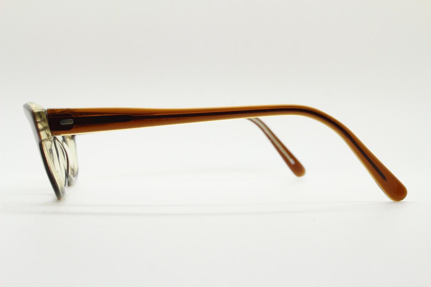 No Name eyewear rectangular low profile eye glasses. Quality brown gloss acetate optical frames. Prescription vintage RX spectacles