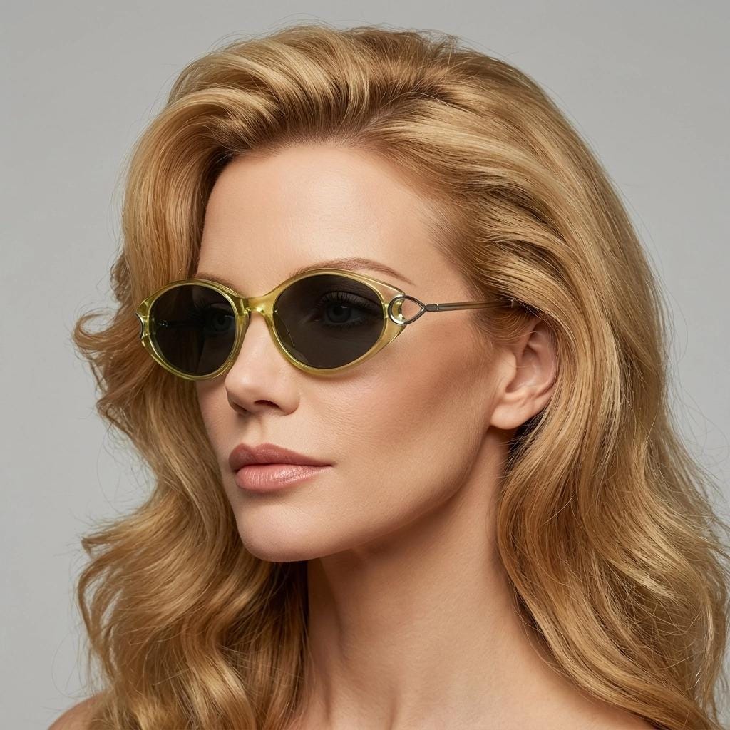 Carven Paris 90s vintage oval sunglasses. Womens transparent yellow frame with black lenses and silver metal arms. NOS