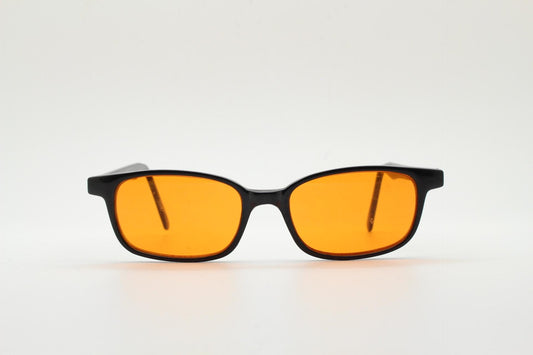 80s vintage rectangular sunglasses. Slim low profile plain black gloss frame with blazing orange lenses. Y2K 2000s. BNWT  NOS