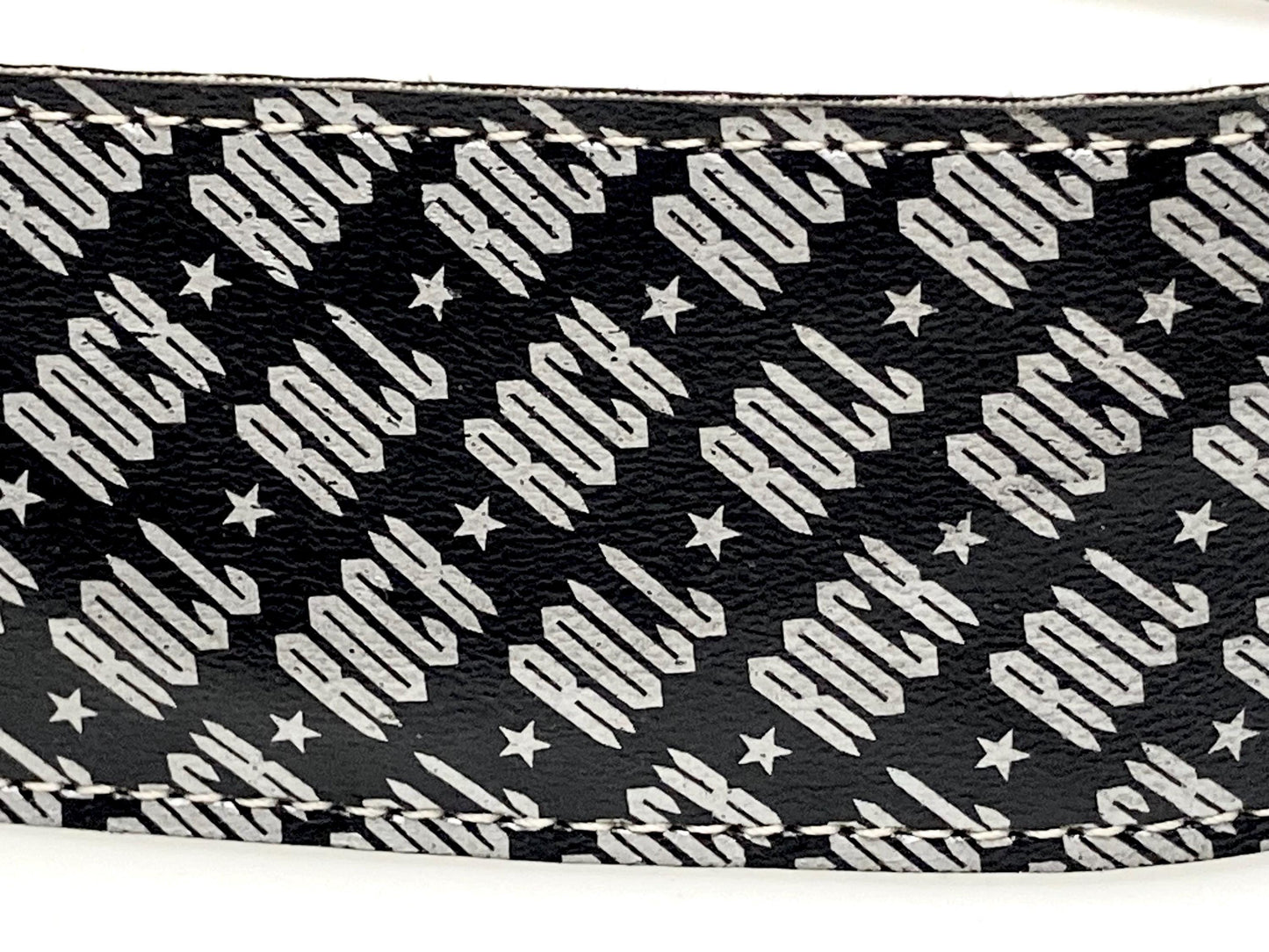 Paul Frank Y2K vintage mens big 'Rock n Roll' designer belt in black and silver. Made in the USA. 2000s NOS Mens large