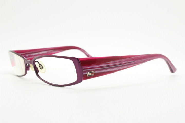 Tommy Hilfiger 90s vintage glasses model 3214A. Pink and red tone acetate / metallic optical frame. Prescription eyeglasses. RX spectacles