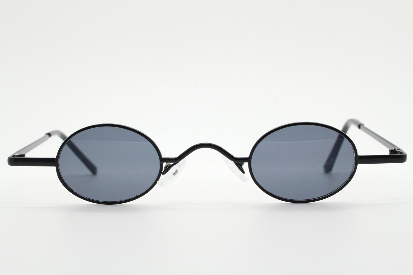 90s vintage small oval sunglasses. Imposing minimal black gloss metal victorian style frame. Steampunk. Unused BNWT