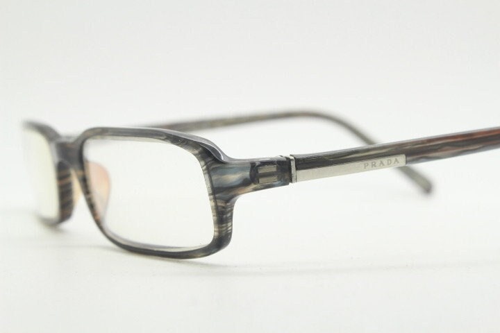Prada vintage rectangular glasses model VPR O6G made in Italy. Vibrant grey acetate optical frames. Prescription eyeglasses. RX spectacles
