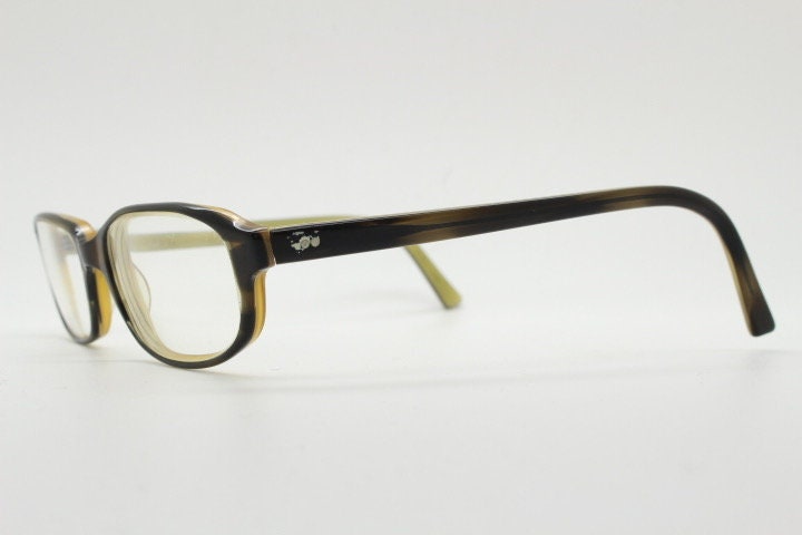 Paul Smith vintage rectangular glasses made in Japan. Dark brown low profile layered acetate optical frames. Prescription eyeglasses. RX