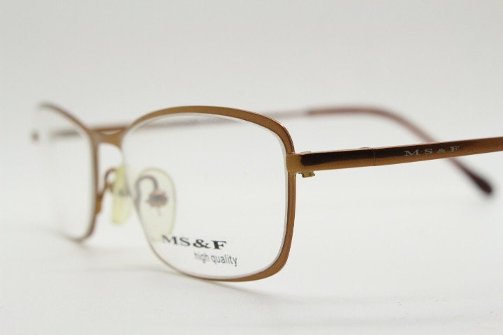 MS&F 90s vintage rectangular eye glasses. Flexible metallic brown chrome flat metal  optical frame. Prescription RX. NOS
