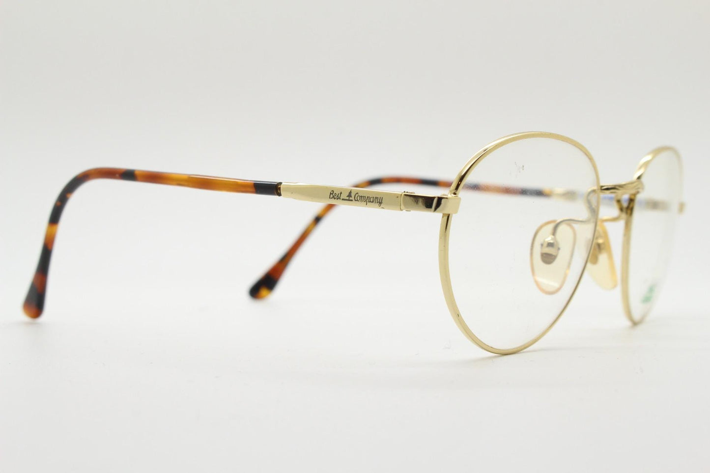 90s vintage round panto metal eye glasses by Best Co. Minimal gold optical frames with tortoise arms. Prescription eyeglasses. RX spectacles