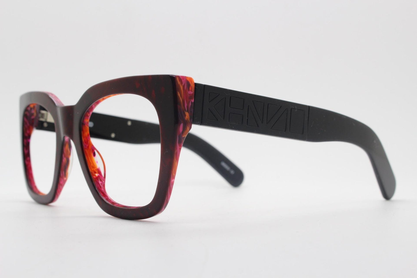 Kenzo vintage oversized chunky cat eye glasses. Big logo thick optical frame with dynamic red marble highlights. Womens RX. BNWT