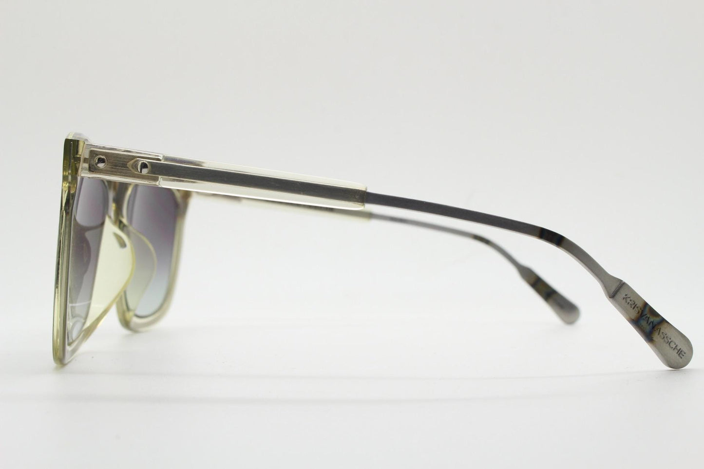 Kris Van Assche big square sunglasses made in Japan by Linda Farrow. Industrial finish steel frame encased in acetate. Vintage. NOS