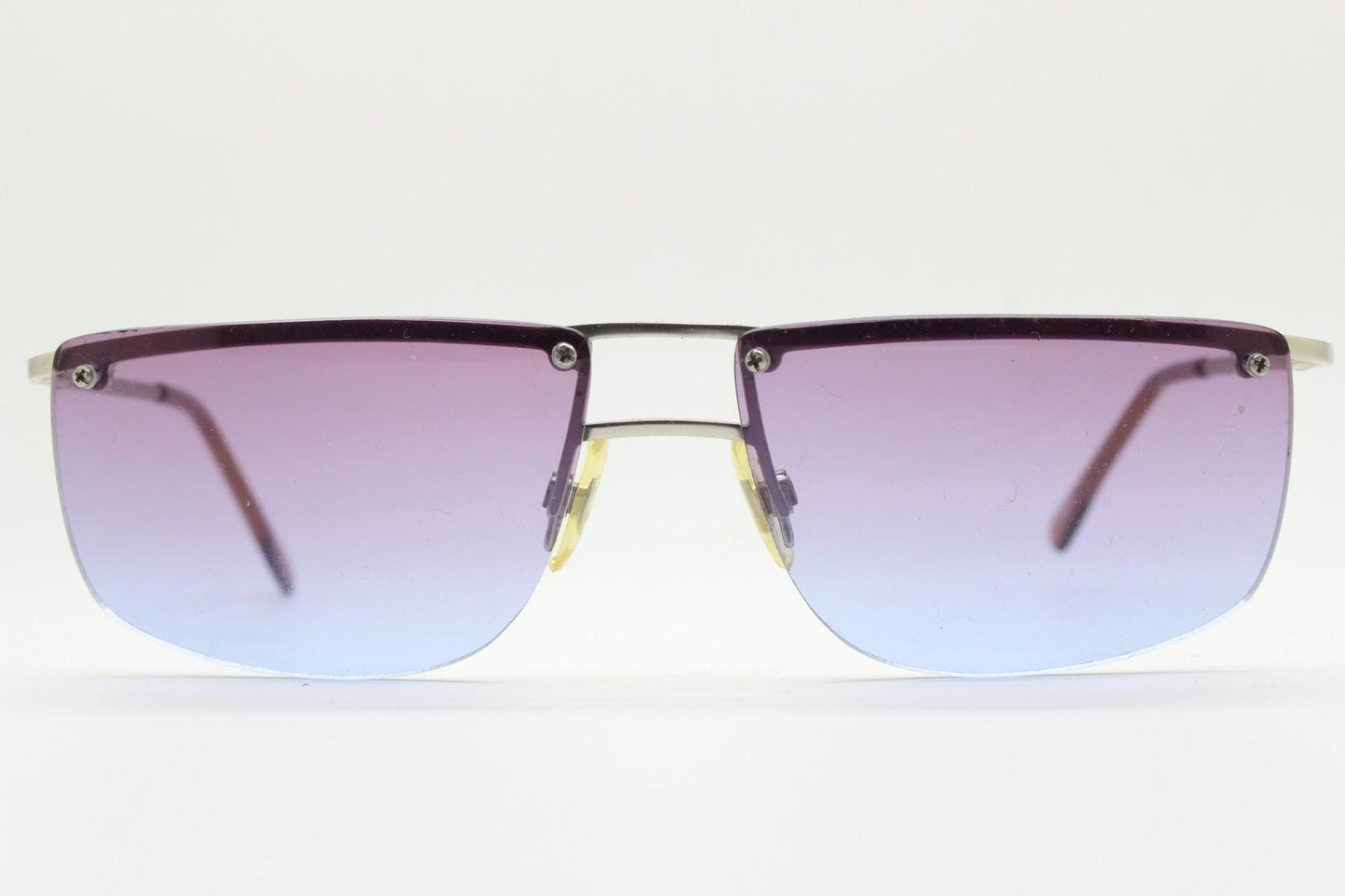 Y2K vintage purple shield sunglasses. 2000's satin finish metal half frame wraparound with sensational curving ombre lenses. 90s. 00s