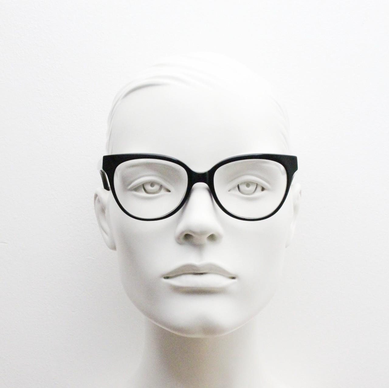 Modified cat eye glasses by Karian. Plain black gloss optical frames in high quality acetate. Prescription eyeglasses. RX cateye spectacles