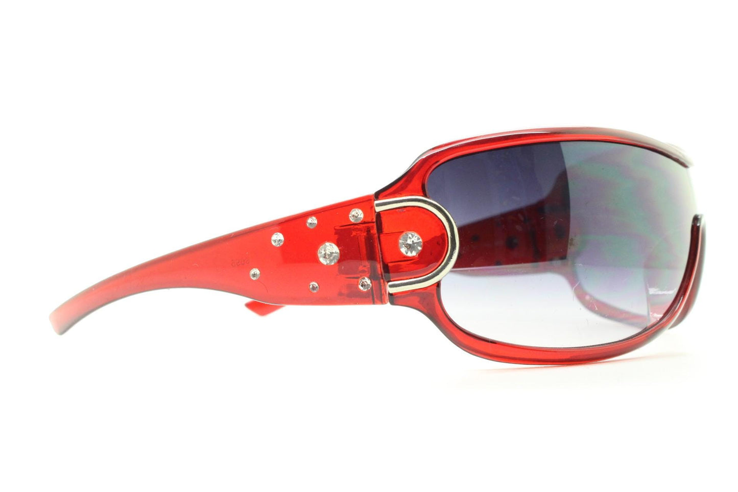 Y2K vintage visor sunglasses. Red massive mask mono lens wrap around with diamantes. Ghetto fabulous bling shield. 2000s NOS. Rhinestone