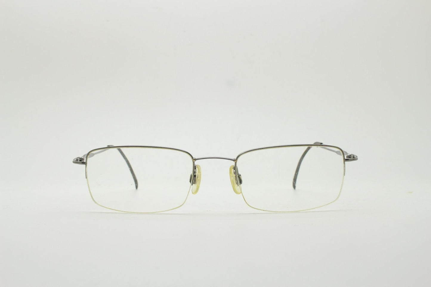 Jaegar vintage rectangular eye glasses. Extremely minimal grey half frame in titanium. Optical spectacles. Prescription spectacles. RX