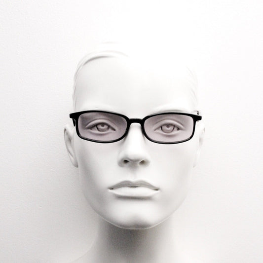 90s vintage rectangular sunglasses. Slim low profile black gloss frame with extra light tone lilac purple lenses. Y2K 2000s. BNWT Unused NOS