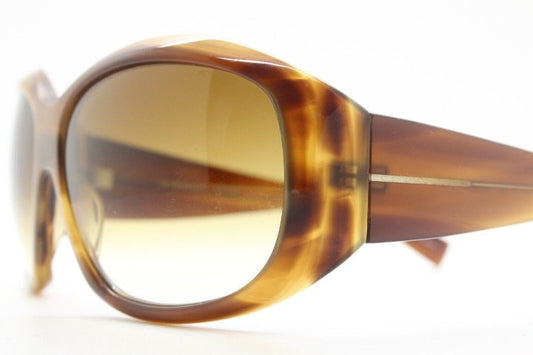 Oliver Peoples vintage Y2K wrap around sunglasses model Vanadis made in Japan. Big bug eye with tall arms in mottled brown acetate frame