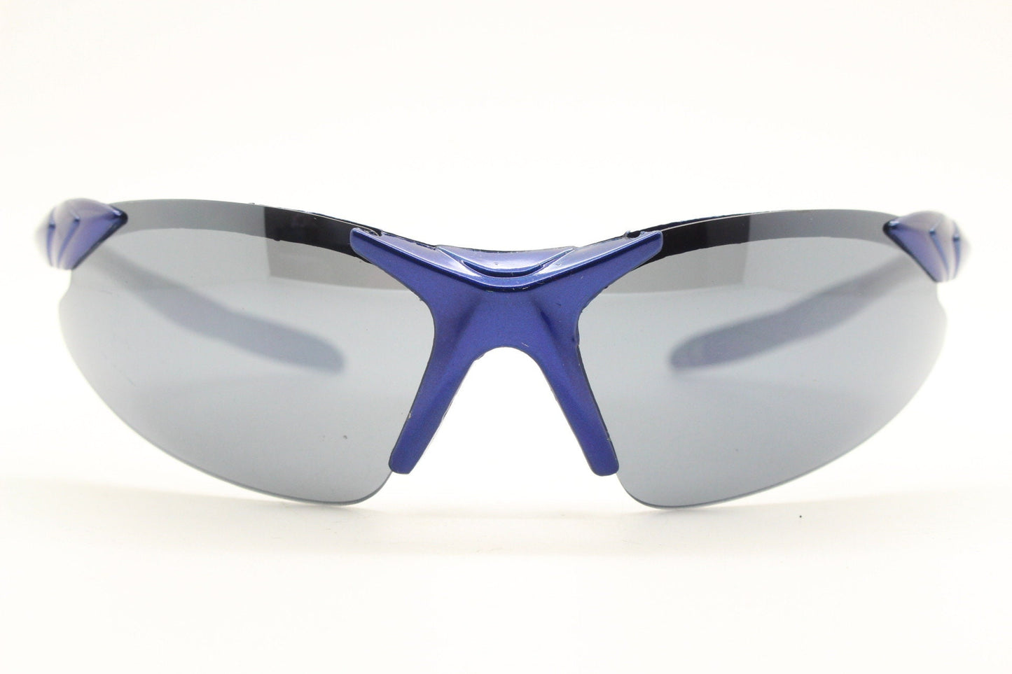 2000s vintage visor sunglasses. Blue half frame wrap around sports shield with pointed lenses. Mini mask. Cycling. Y2K. NOS
