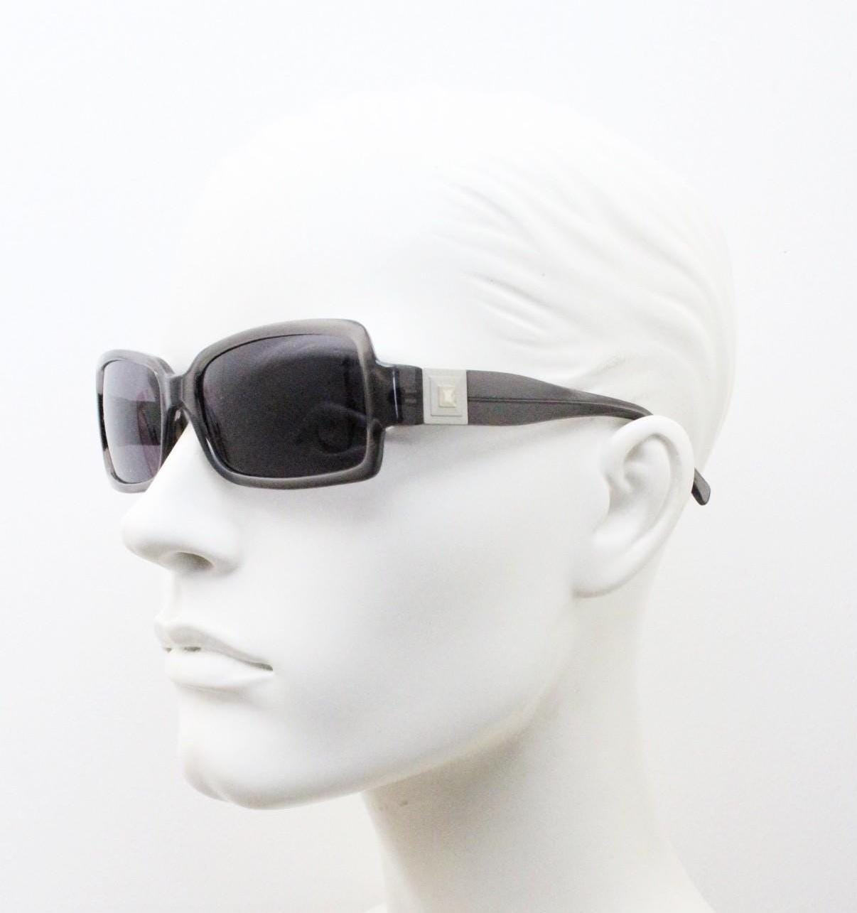 Y2k vintage wrap around curved rectangular sunglasses from Italy. Dark grey acetate frame with matching lenses. 2000's NOS