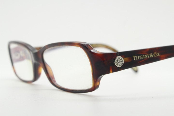 Tiffany and Co rectangular eye glasses. Luxury low profile tortoise acetate optical frames. Prescription eyeglasses. RX vintage spectacles