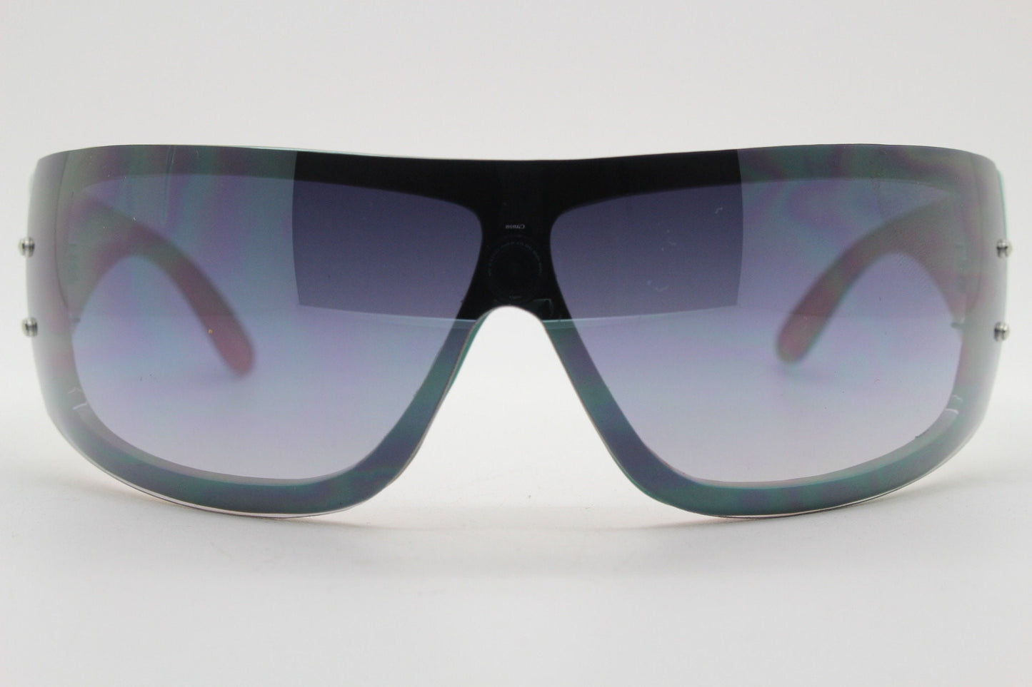 Y2K vintage visor sunglasses. Black massive mask mono lens wrap around shield with turquoise arms. Sick fashion grail. 2000s unused NOS