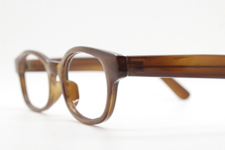 90s vintage rectangular low profile eye glasses. Transparent brown optical frames. Prescription eyeglasses. RX Spectacles. Quality NOS