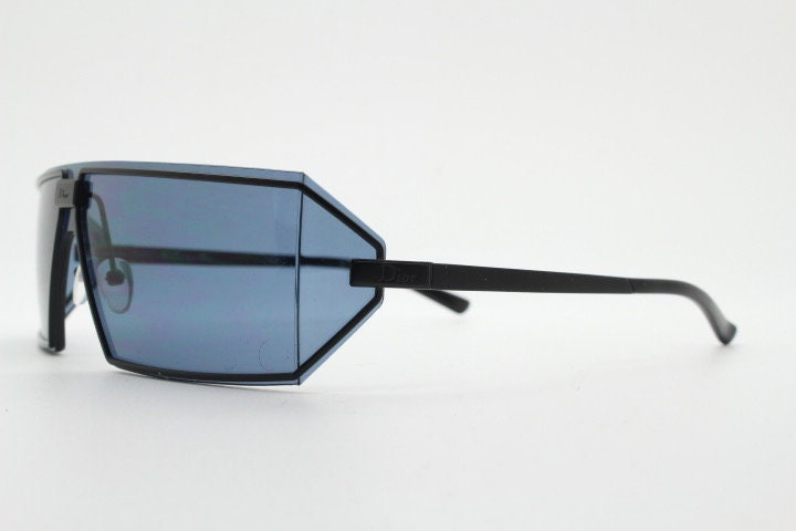 Christian Dior Y2K vintage rectangular shield sunglasses made in Austria. Side blinker all black mono lens mini mask. Troika visor. NOS