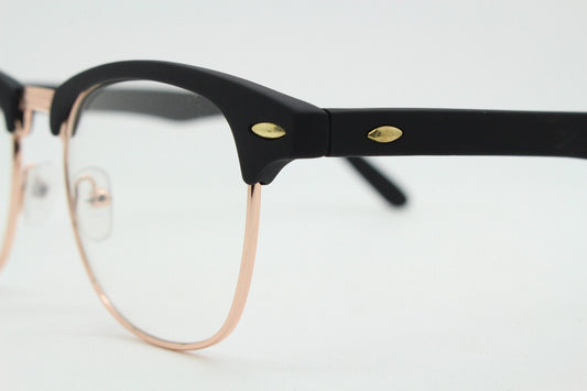 90s vintage browline sunglasses. All time classic design in black gloss finish with gold half rim. 50s, 60s. Unused NOS