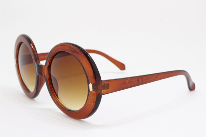 Y2k vintage oversized round sunglasses. Women's big 60s mod design brown transparent frame with Havana gradient lenses. Unused BNWT