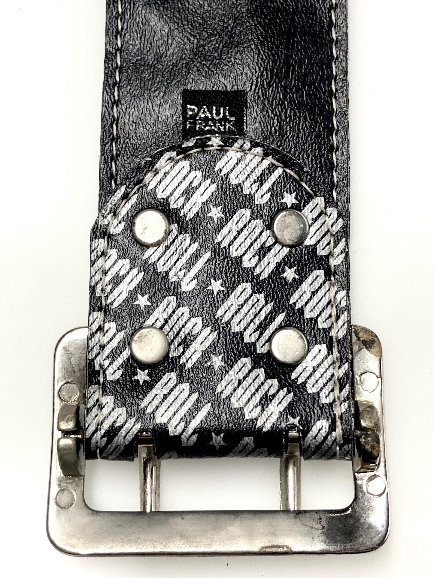 Paul Frank Y2K vintage mens big 'Rock n Roll' designer belt in black and silver. Made in the USA. 2000s NOS Mens large