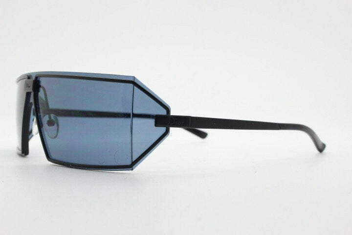 Christian Dior Y2K vintage rectangular shield sunglasses made in Austria. Side blinker all black mono lens mini mask. Troika visor. NOS