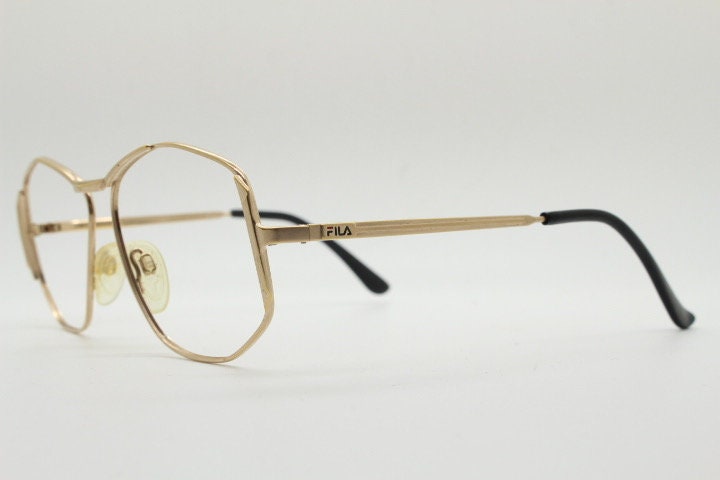 Fila 80s vintage hexagon eye glasses. Angular 6 sided metal optical frame. Mens prescription eyeglasses. RX spectacles. NOS