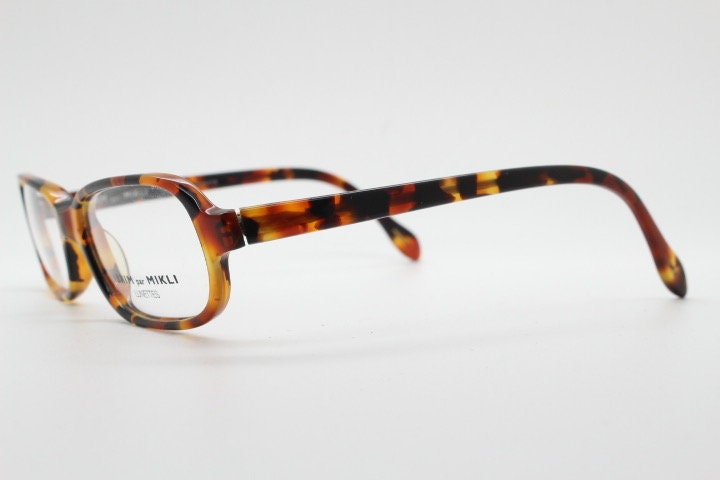 Alain Mikli par Mikli Paris rectangular eye glasses hand made in France. Amber tortoise optical frame. Womens prescription eyeglasses. NOS