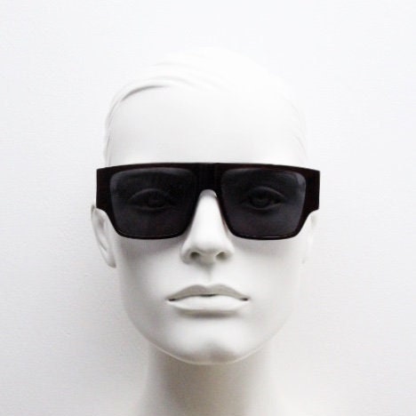 Kaleos square flat top sunglasses. Deep burgundy gloss acetate chunky frame with fat arms. New Old Stock