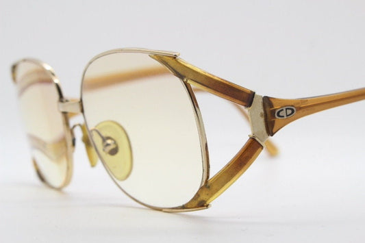 Christian Dior 70s vintage round eyeglasses model 2524 made in Germany from Optyl. Transparent brown optical frame. Prescription eyeglasses