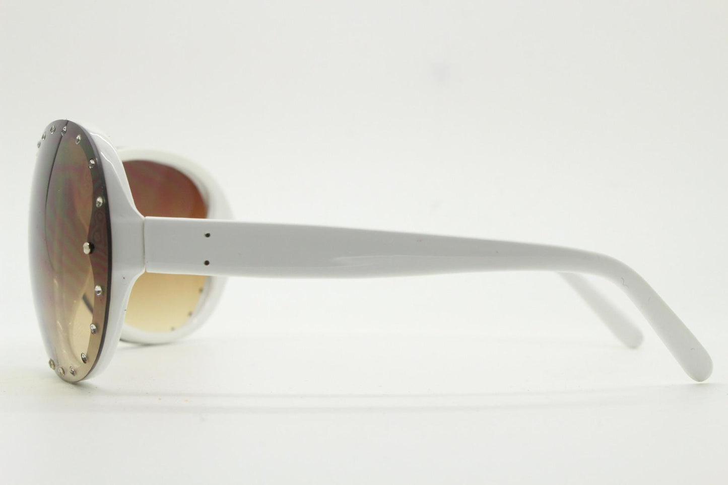 Y2K vintage visor aviator sunglasses with diamante. White wrap around mini mask shield design with curved mono lens. 2000s NOS. Rhinestone