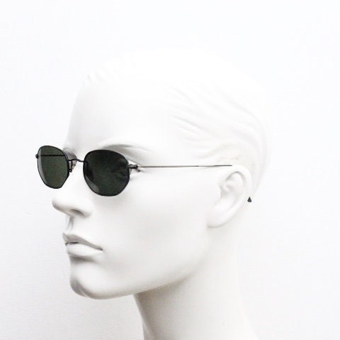 90s  vintage metal oval sunglasses. Minimal brushed brown bronze finish slim wire  frame with green lenses. Steampunk. Unused NOS