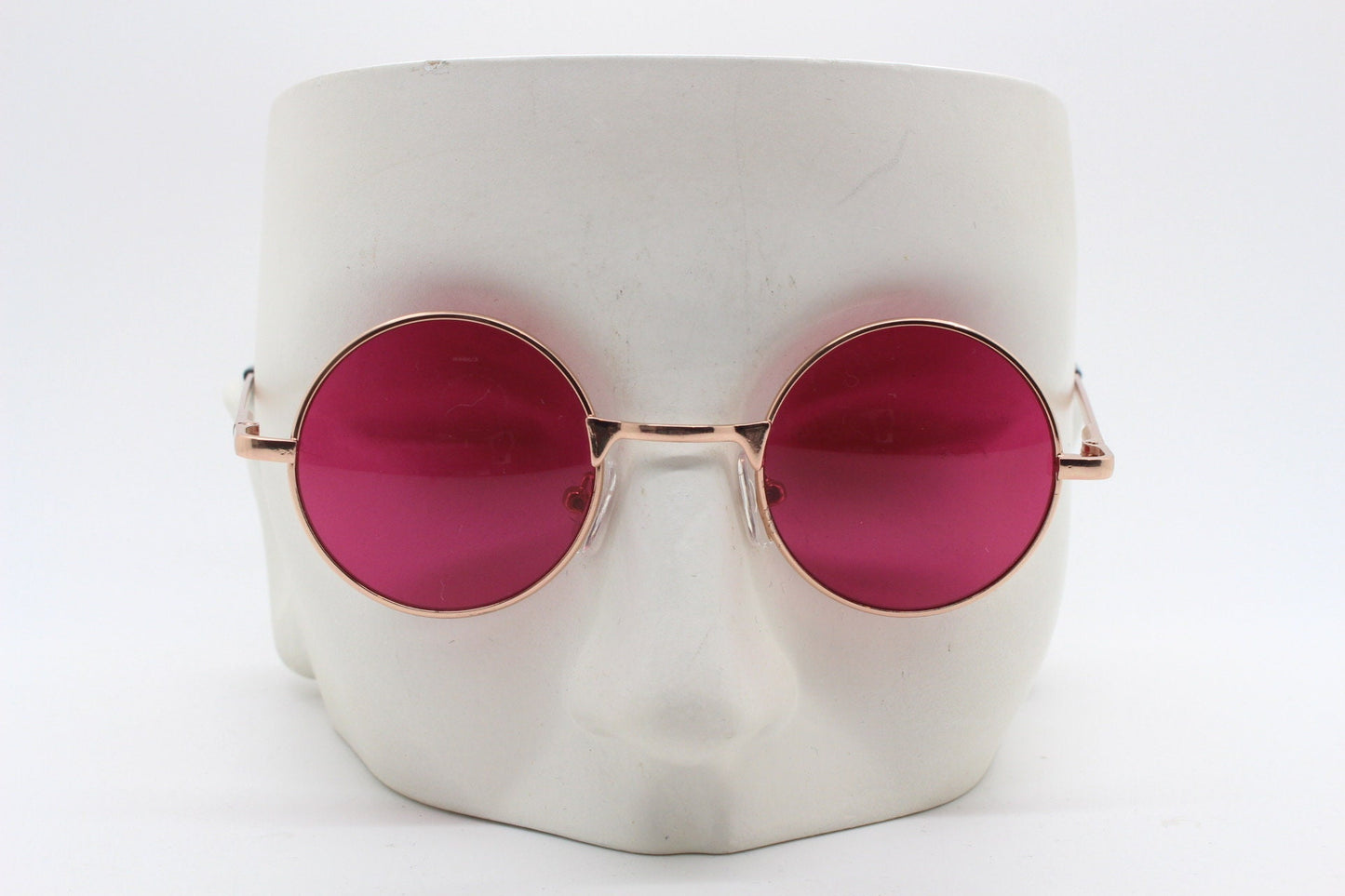 Kids 90s round vintage sunglasses. Rose gold metal frame with intense pink lenses. Childrens. John Lennon. BNWT