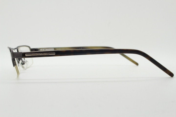Giorgio Armani rectangular eye glasses model A268 made in Italy. Gunmetal grey half frame with acetate arms. Prescription optical eyeglasses