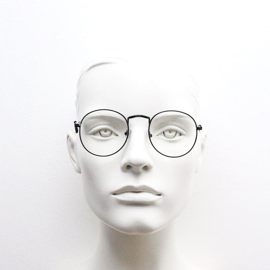 90s vintage round metal glasses. Classic 60s panto design black frame with clear lenses in excellent proportions. Unused NOS eyeglasses