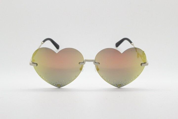 Kenzo mirror heart shaped frameless sunglasses model KZ40005U. Instant classic design with diamantes and big spell out arm logo. NOS