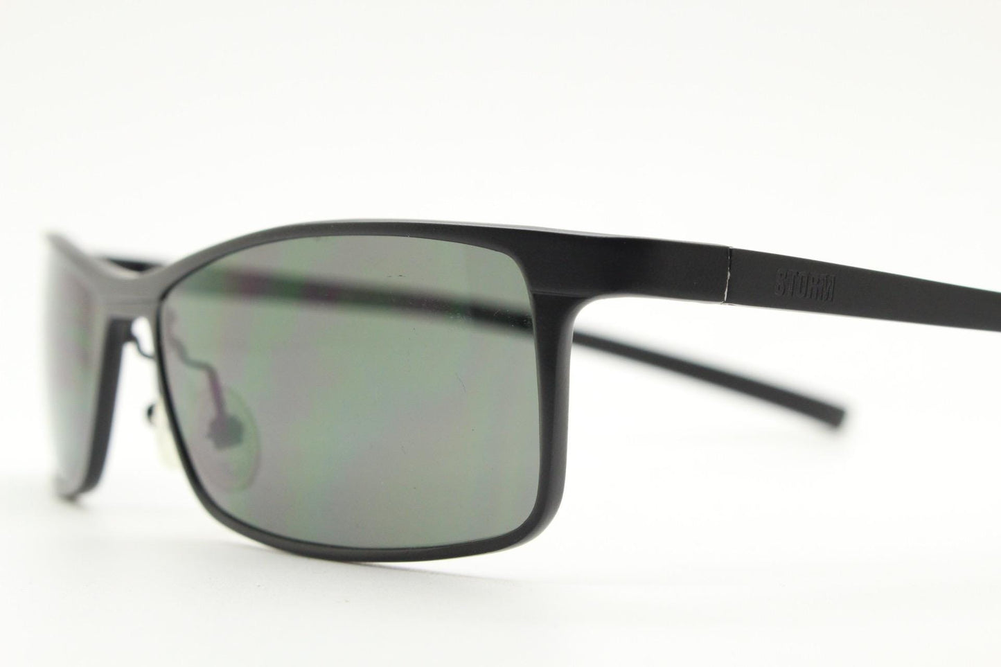 90s vintage sharp rectangular sunglasses by Storm. Minimal matt finish low profile flat top with straightened arms. 60s design. NOS