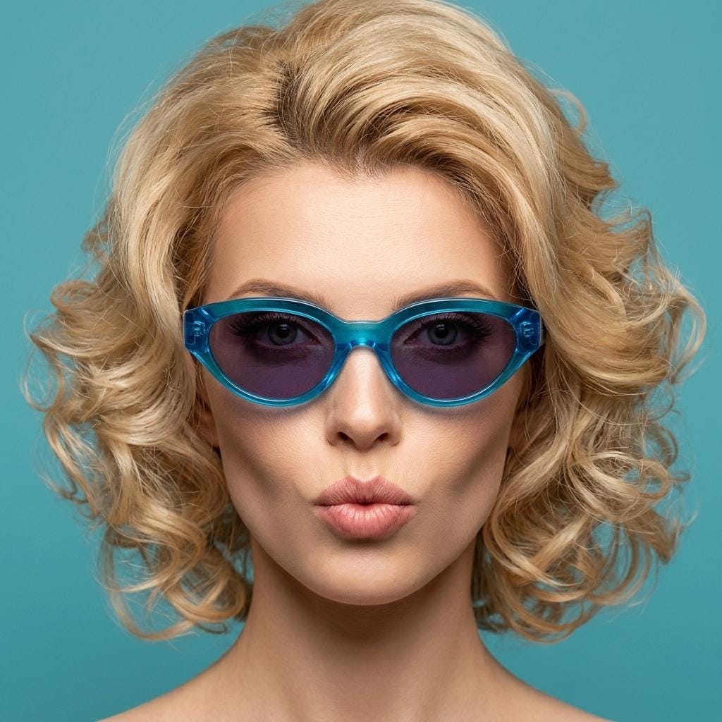 Retrosuperfuture thick cat eye sunglasses hand made in Italy. Intense blue acetate chunky frame with tasteful navy lenses. NOS